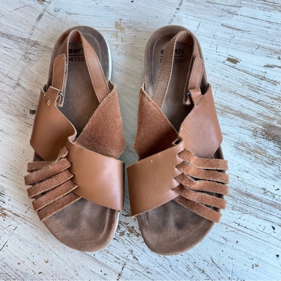 Earth Shoes - Earth Origins Womens Suzie Brown Leather Strappy Sandals Shoes 9.5 Medium